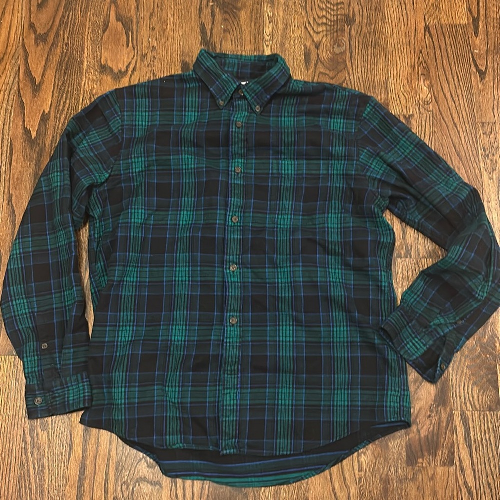 Lands’ End Evergreen Blackwatch plaid cotton flannel traditional fit shirt L - Picture 3 of 7
